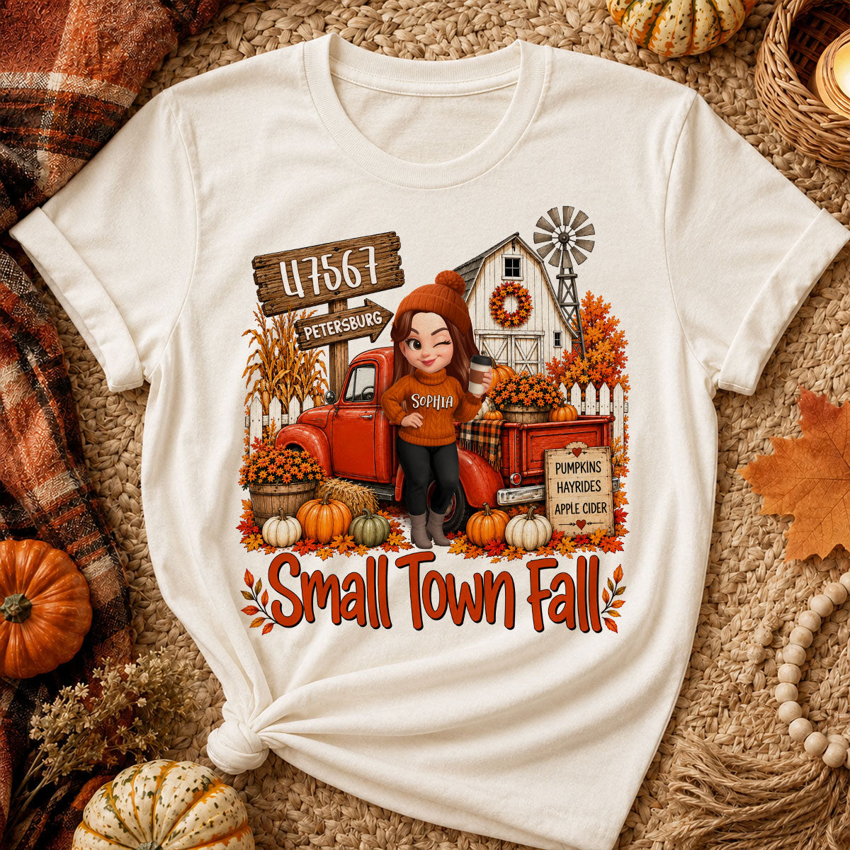 Small Town Fall Pumpkin Hayrides - Personalized Shirt - Custom Pumpkin Farm Trendy Fall Tee