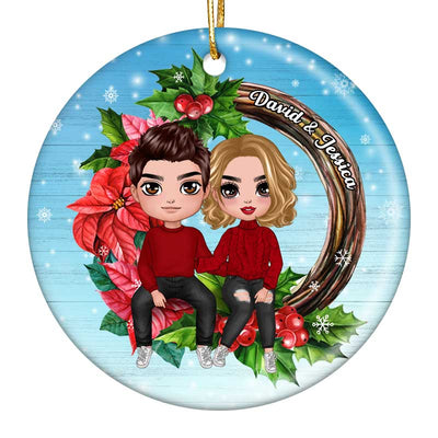Couple Sitting On Christmas Wreath Personalized Circle Ornament