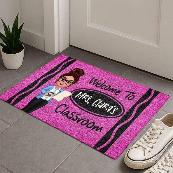 Teacher Crayon Welcome To Classroom - Personalized Doormat - Back To School Gift, Classroom Decoration
