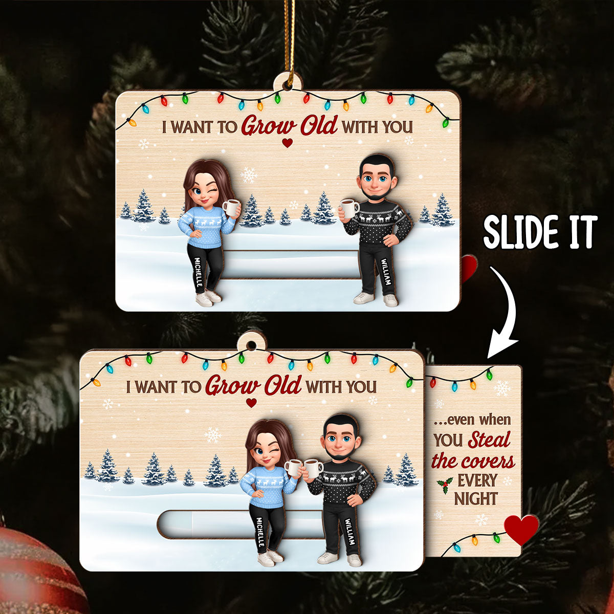 Love & Laughs Couple Hidden Messages - Personalized Slider Ornament - Christmas Gift Anniversary Gift For Couples