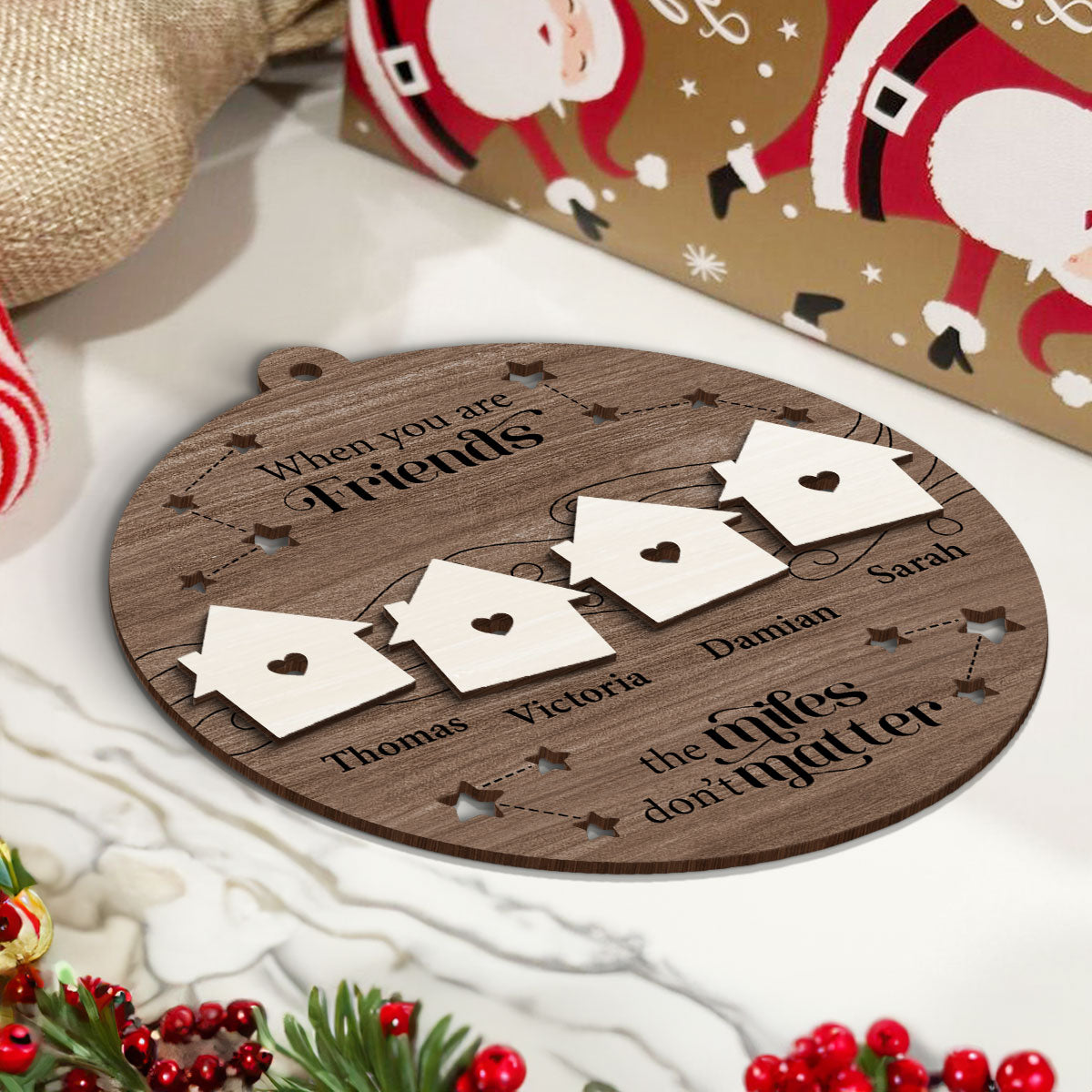 Wish You Lived Next Door Family Besties Siblings Personalized 2-Layer Wooden Ornament