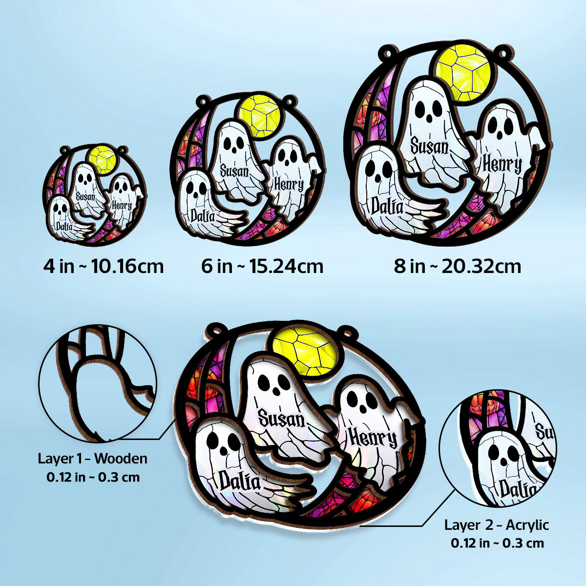 Grandma Mom Family Boo Crew Personalized Suncatcher, Halloween Decor