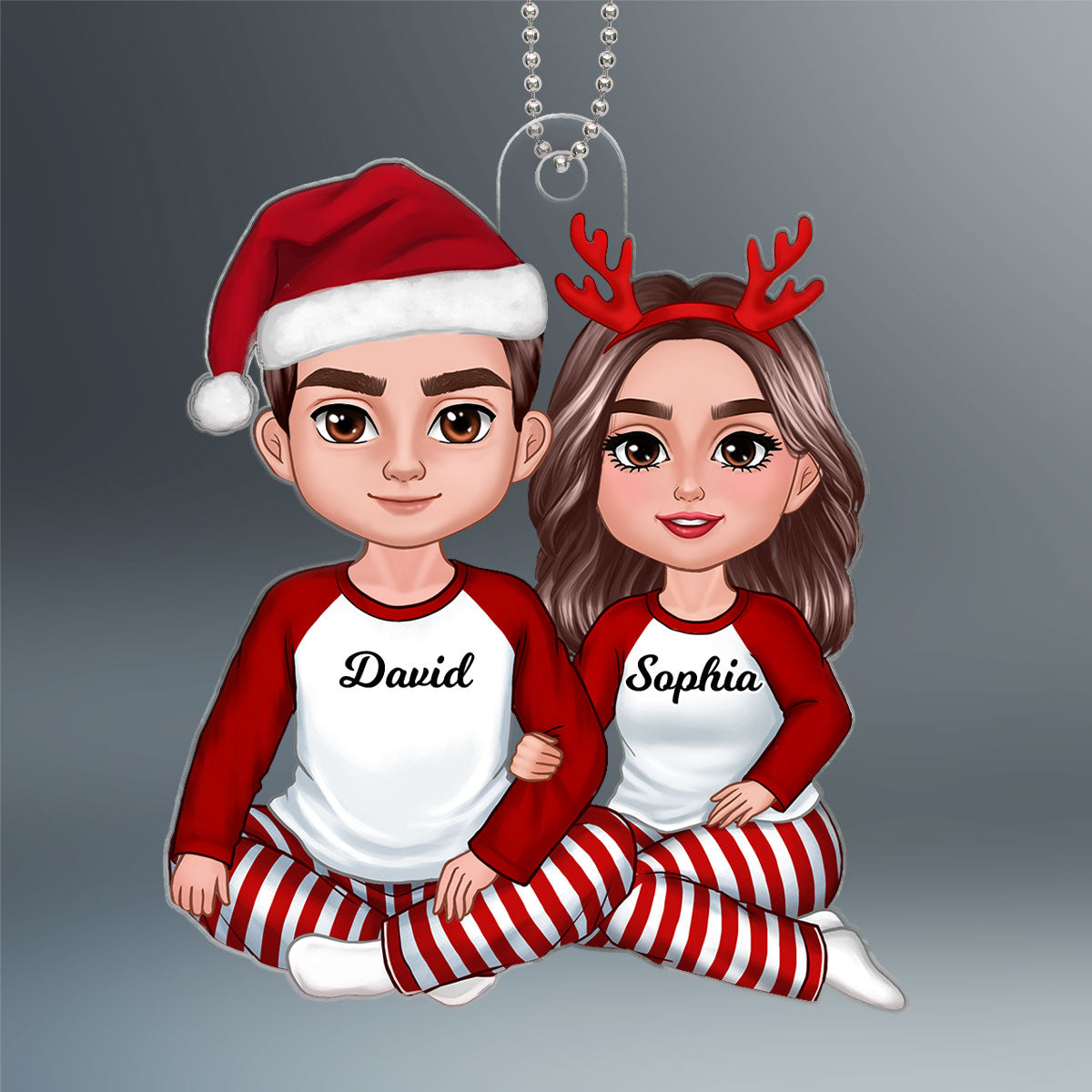 Christmas Couple Sitting Hugging Christmas Gift Personalized Acrylic Ornament