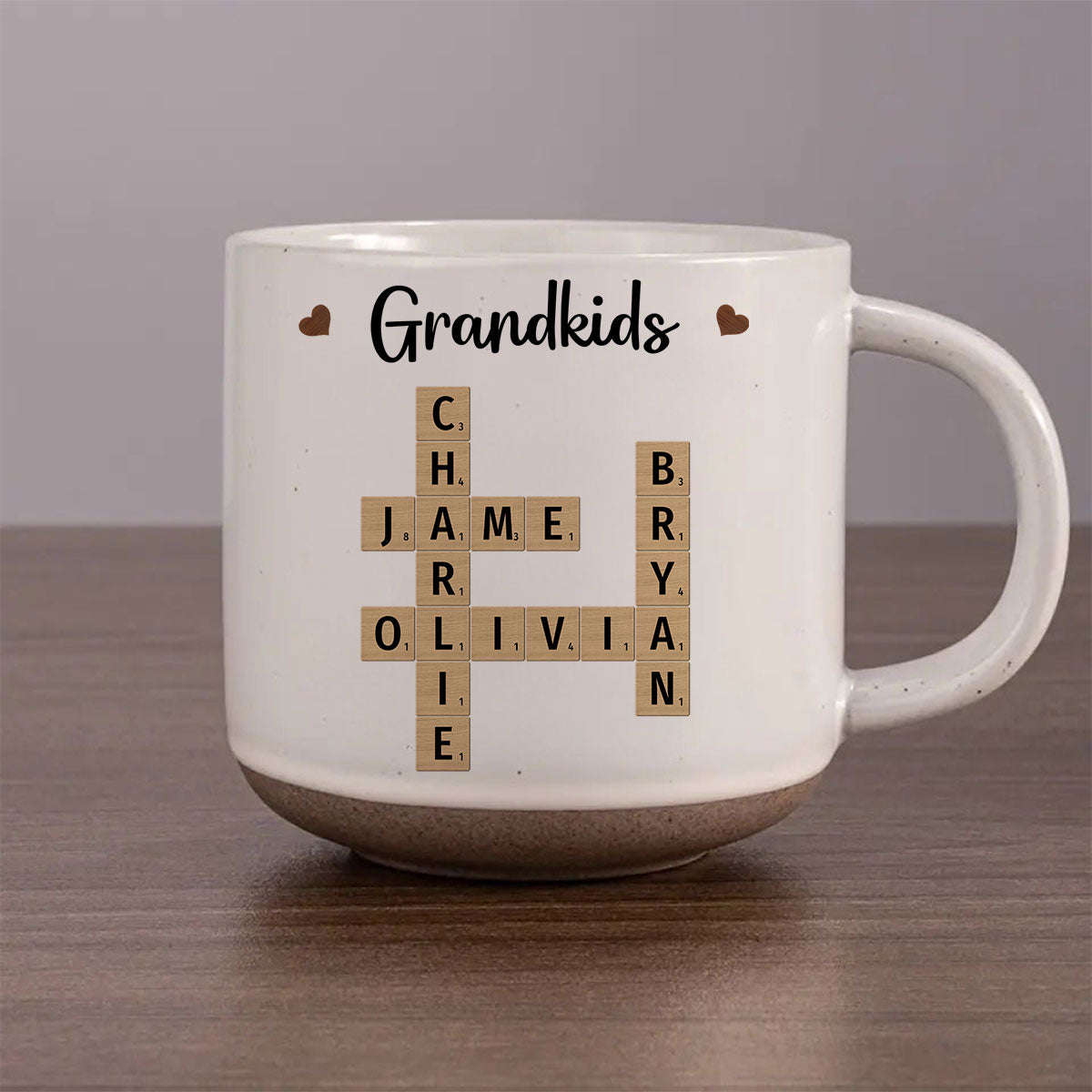 Grandkids Crossword Puzzle Art Personalized Pottery Mug, Christmas Gift For Grandma, Gift For Mom