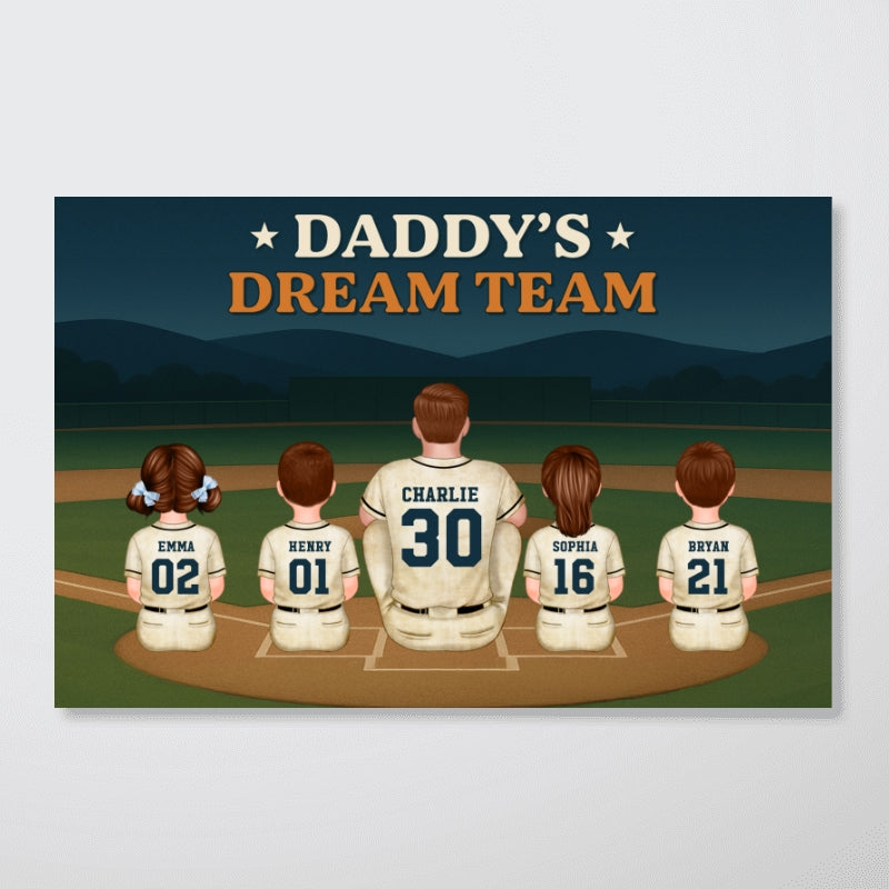 Retro Night Baseball Daddy's Dream Team Personalized Poster, Gift For Dad
