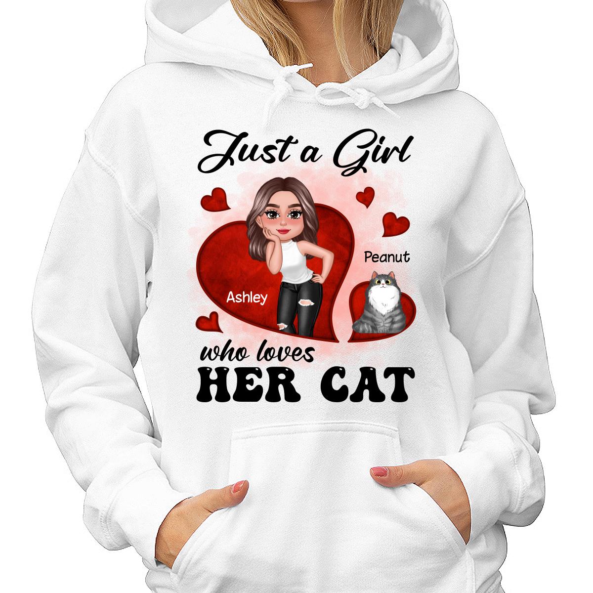 Just A Girl Who Loves Her Cats Red Hearts Personalized Shirt