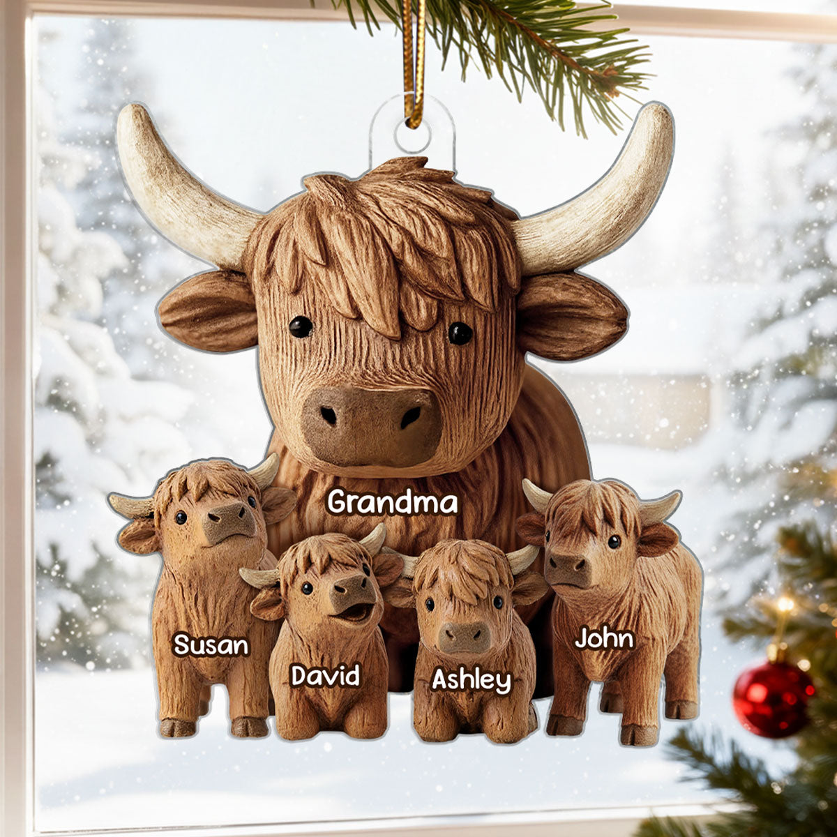 Grandma And Grandkids Faux Wood - Personalized Acrylic Ornament - Heartwarming Christmas Gift For Grandma, For Family