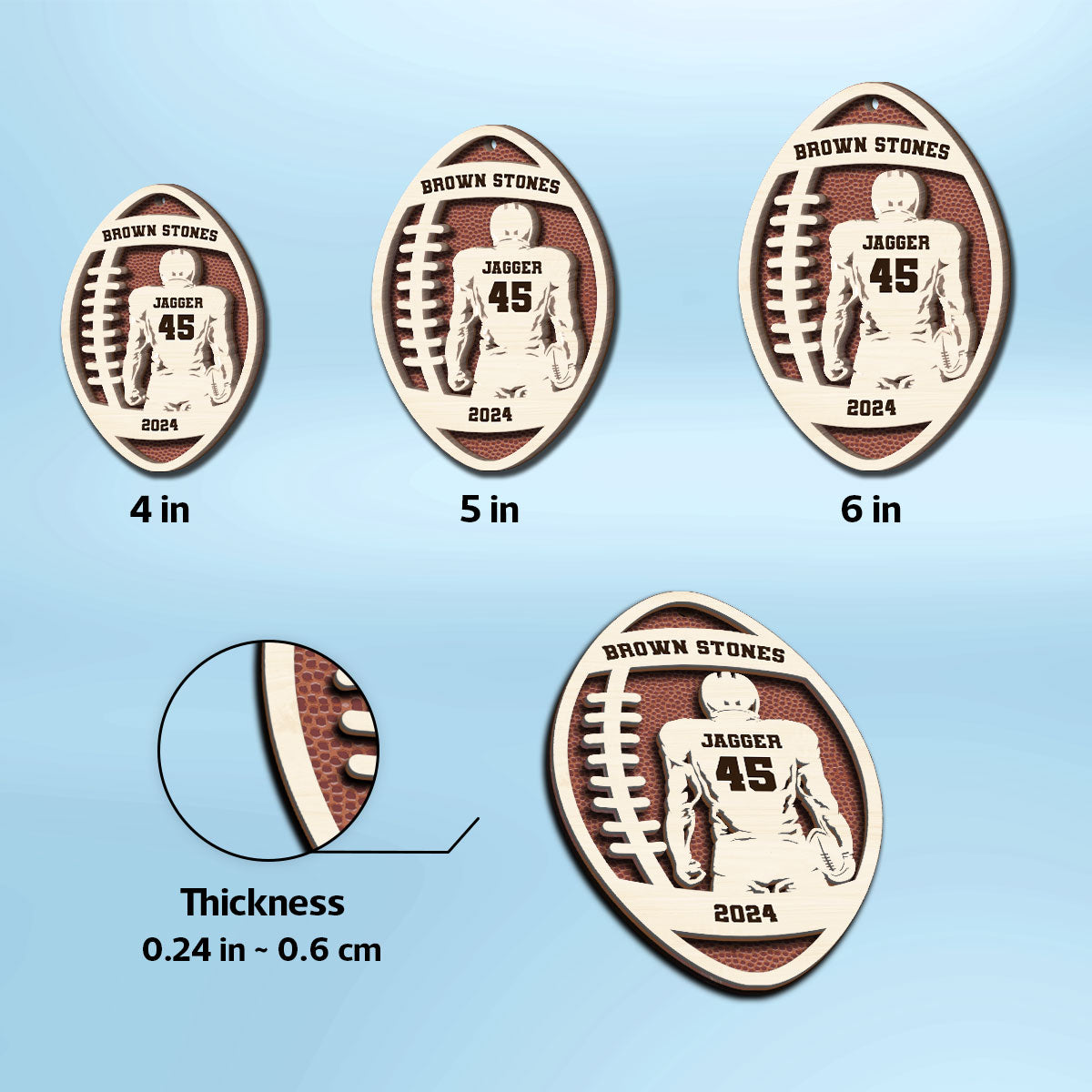 3D Football Player With Name Personalized 2-Layer Wooden Sport Ornament