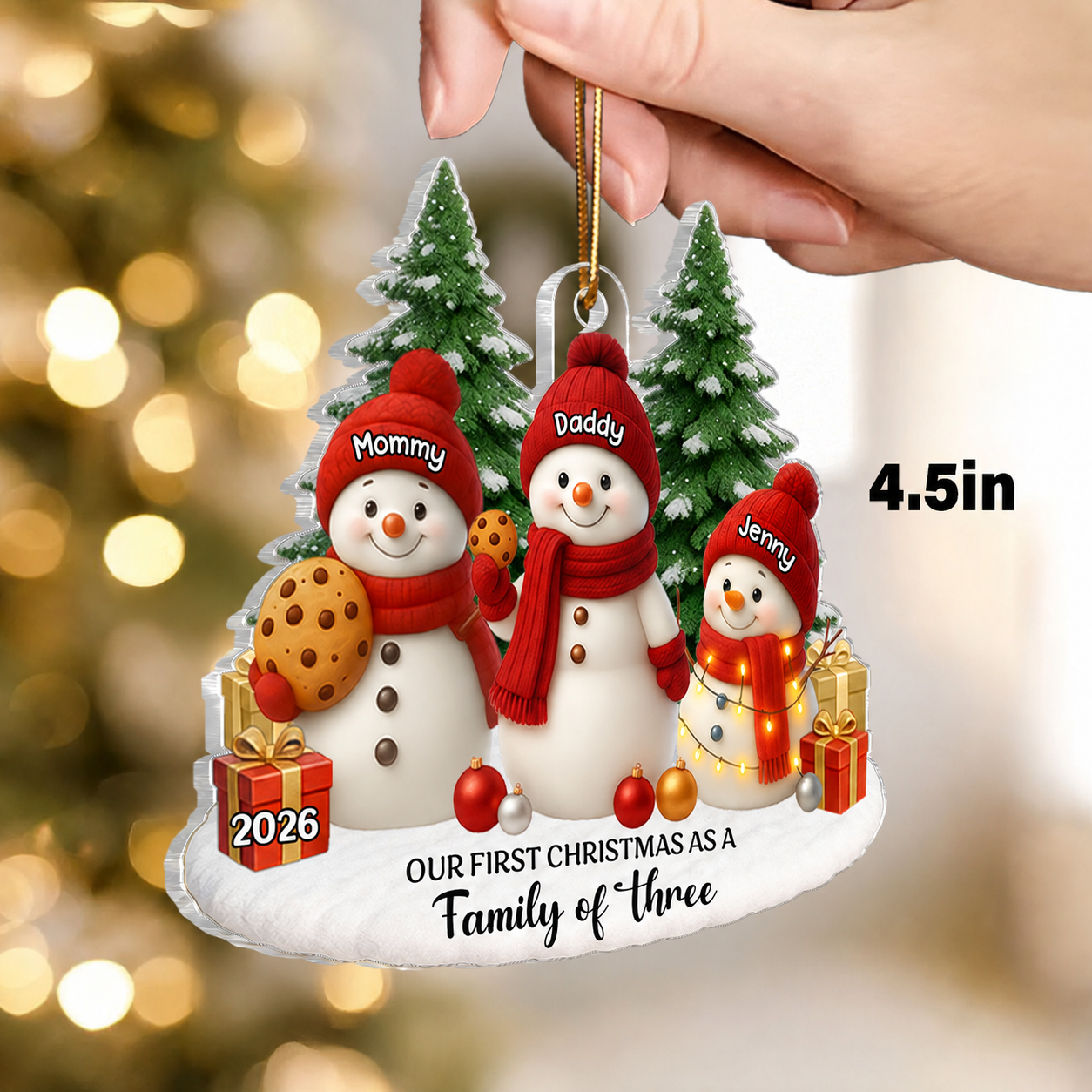 Our First Christmas As a Family of Three Four - Personalized Acrylic Ornament - Christmas Gift for New Parents