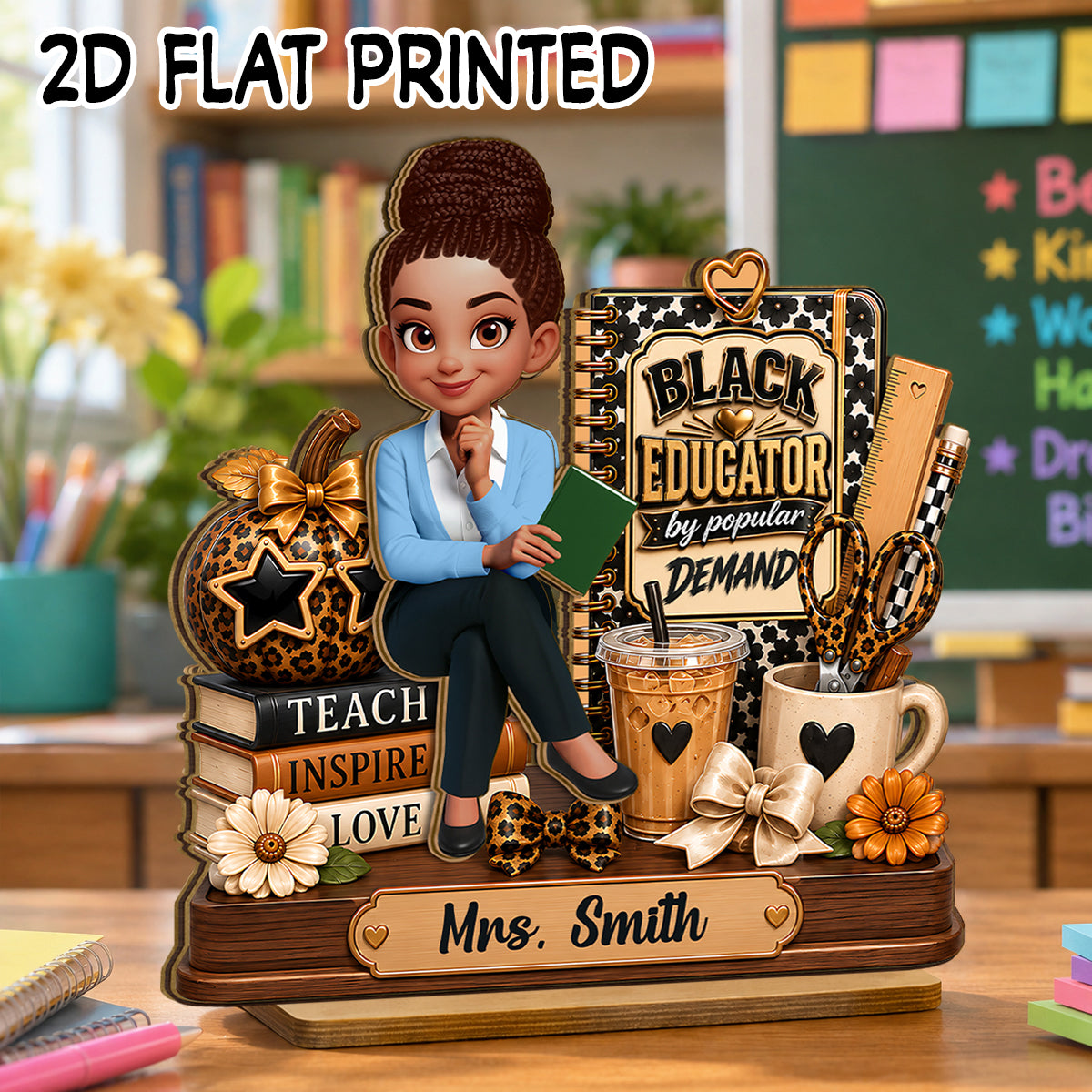 Black Educator by Popular Demand - Personalized 2-Layered Wooden Plaque - Back to School Gift for Teacher