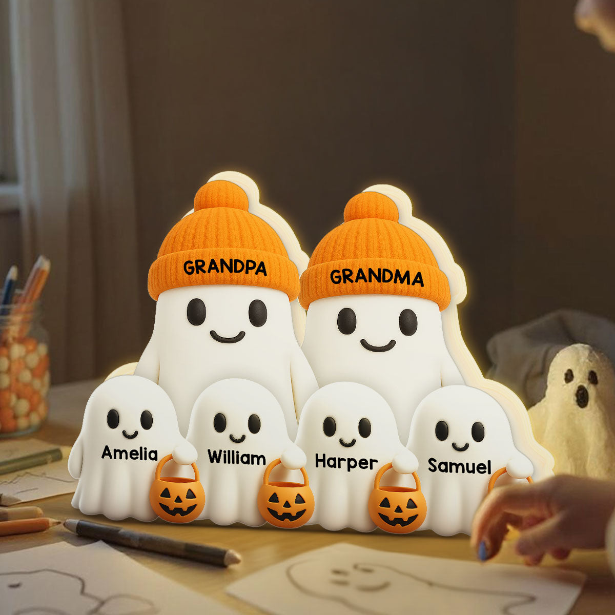 Grandma Grandpa Boo Crew Fall Halloween Decor - Personalized Light Box - Gift For Grandparents