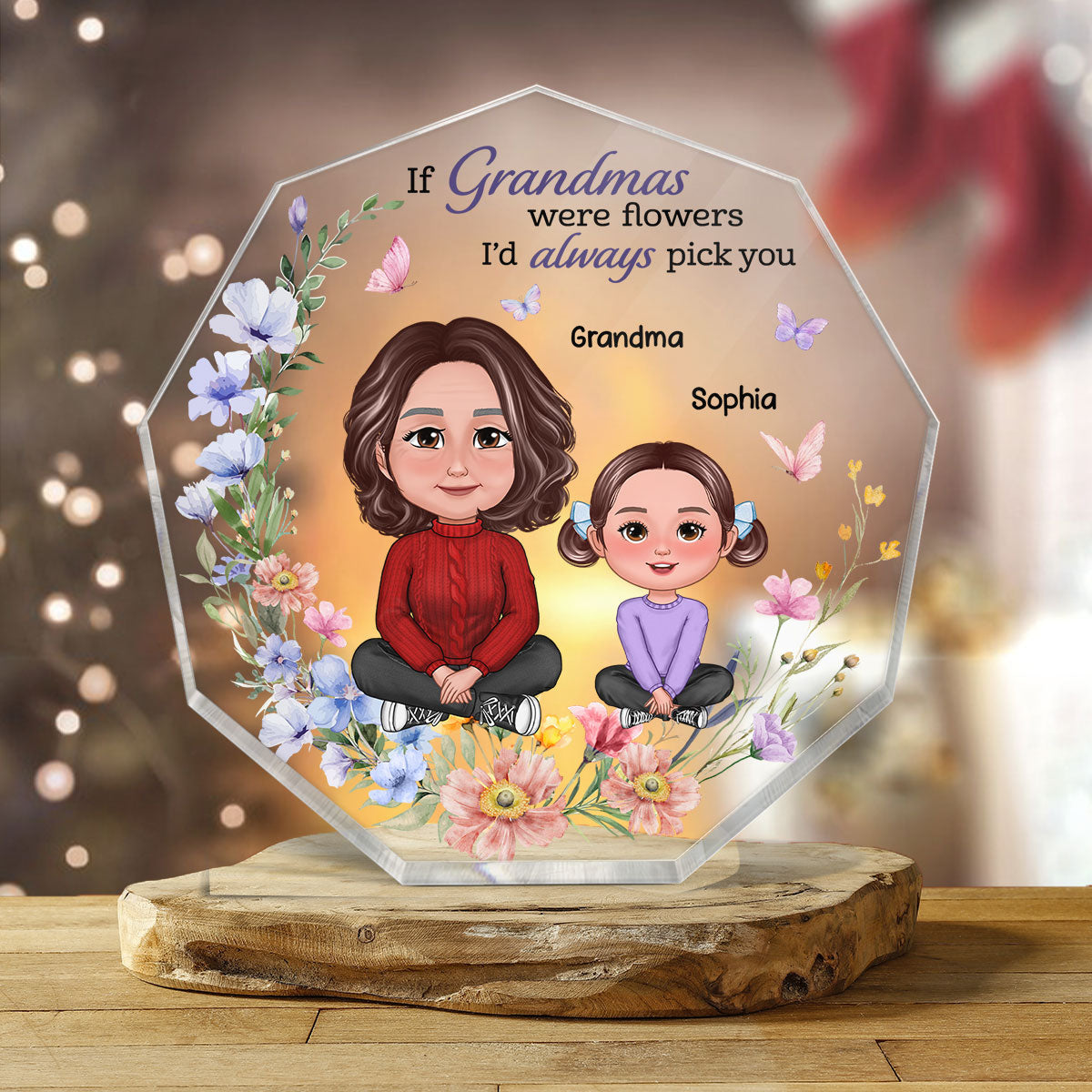 If Grandmas Were Flowers Grandma Grandkids Crossed Legs Personalized Acrylic Nonagon Plaque