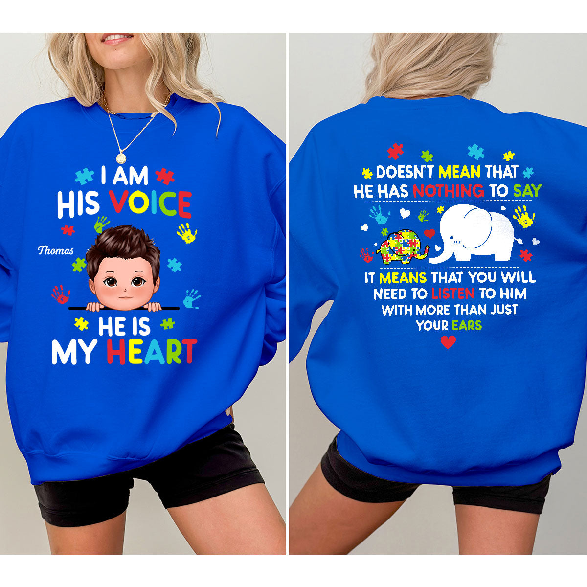 I'm His Voice Autism Mom Autism Dad Autism Awareness Personalized Double Sided Sweatshirt