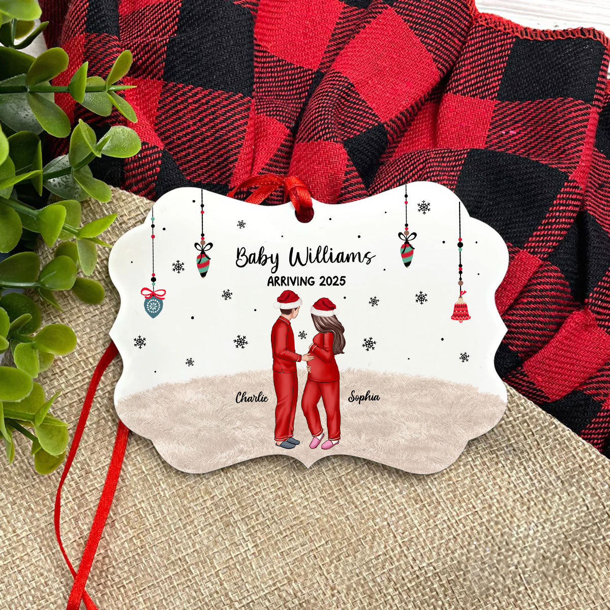 Personalized Pregnancy Ornament, Expecting Family Christmas Personalized Aluminum Ornament, New Mom Christmas Gift