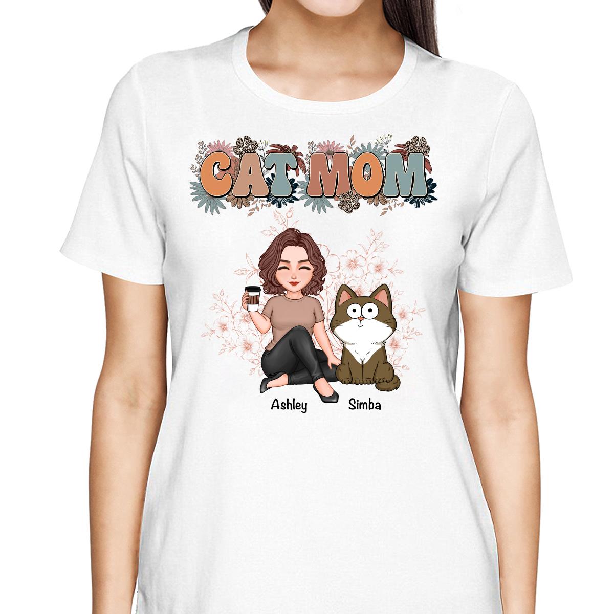 Floral Cats Mom Cute Woman And Fluffy Cats Funny Expressions Personalized Shirt