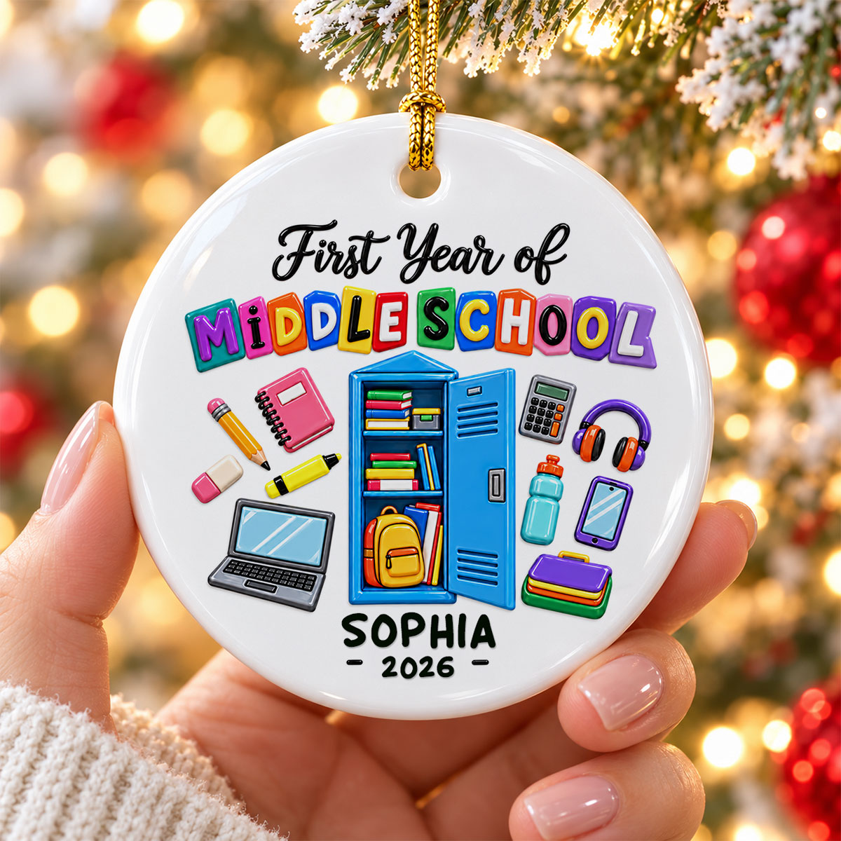 First Year Of Middle School - Personalized Ceramic Ornament - Christmas Gift For Secondary School Students, 6th Grade Students, Gift For Grandkids, Daughter, Son