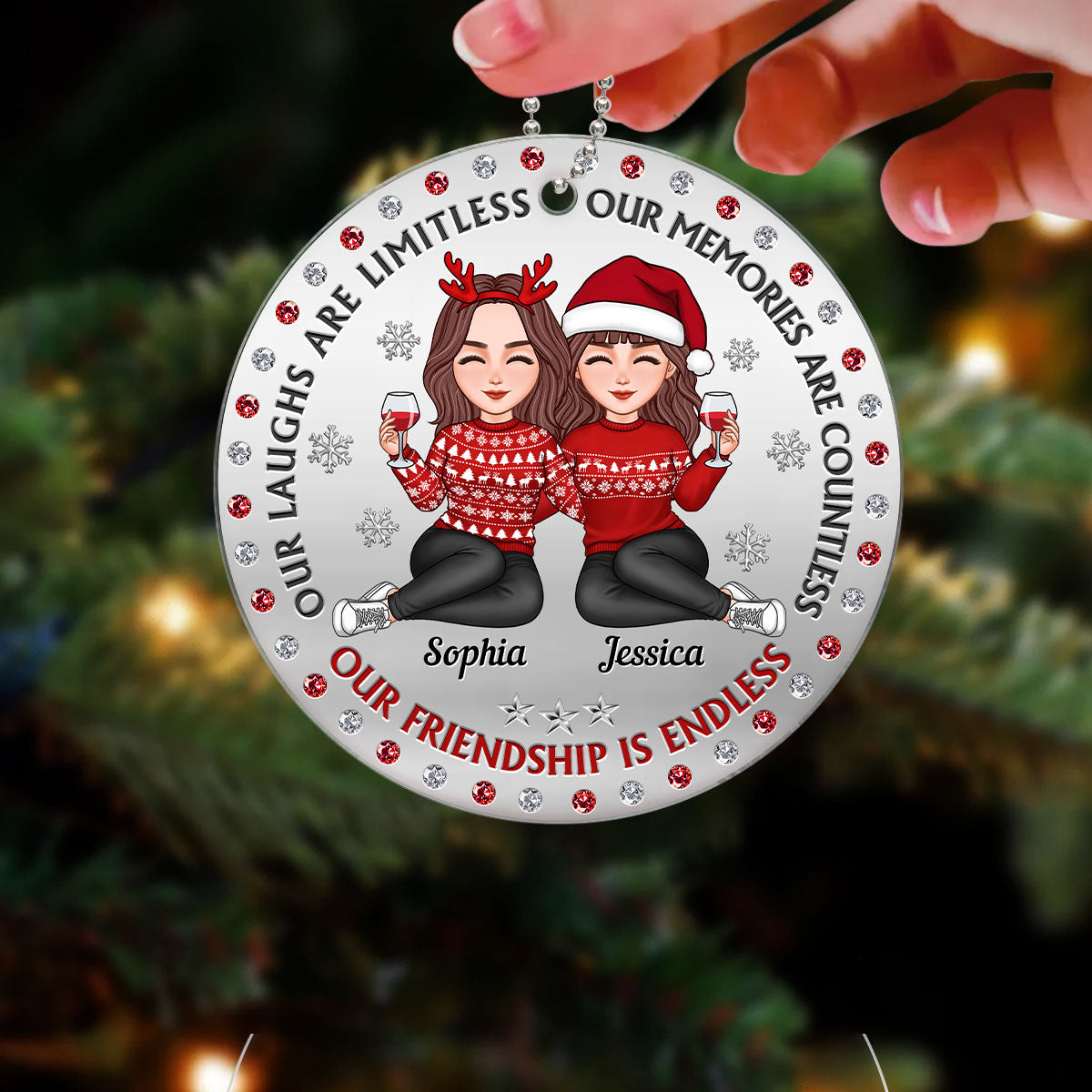 Besties Sitting Together Christmas Gift Personalized Acrylic Ornament