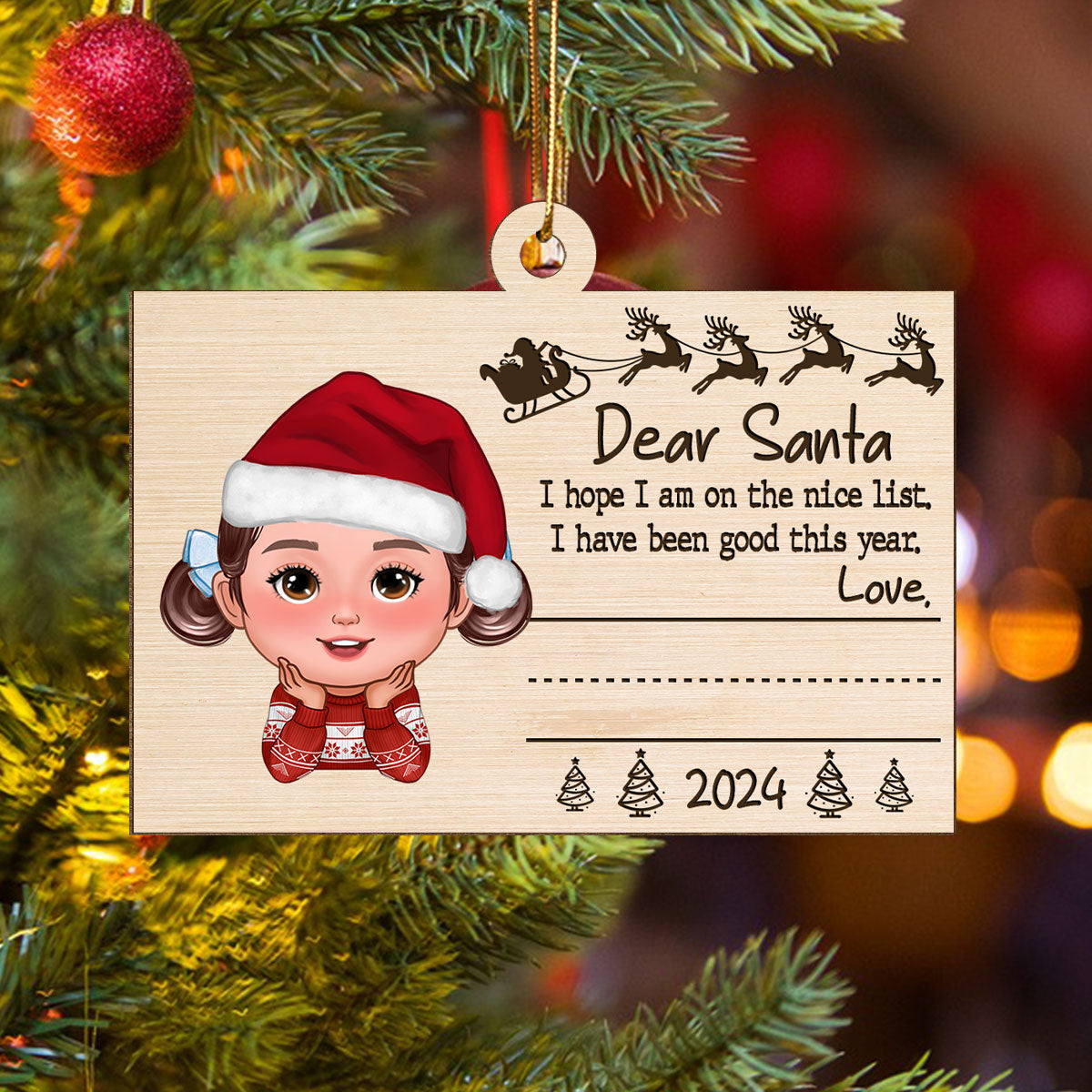 Dear Santa From Kid Christmas Personalized Wooden Ornament, Child's Handwriting, Sign Your Own Name