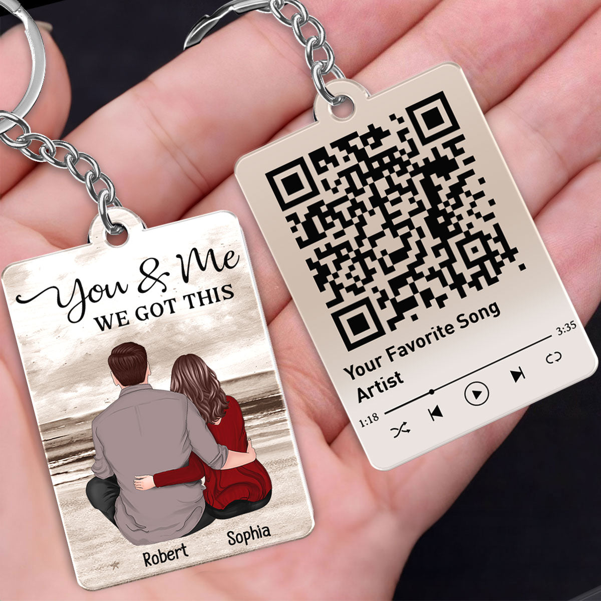 Retro Vintage Couple Sitting At Beach Favorite Song QR Code Personalized Acrylic Keychain