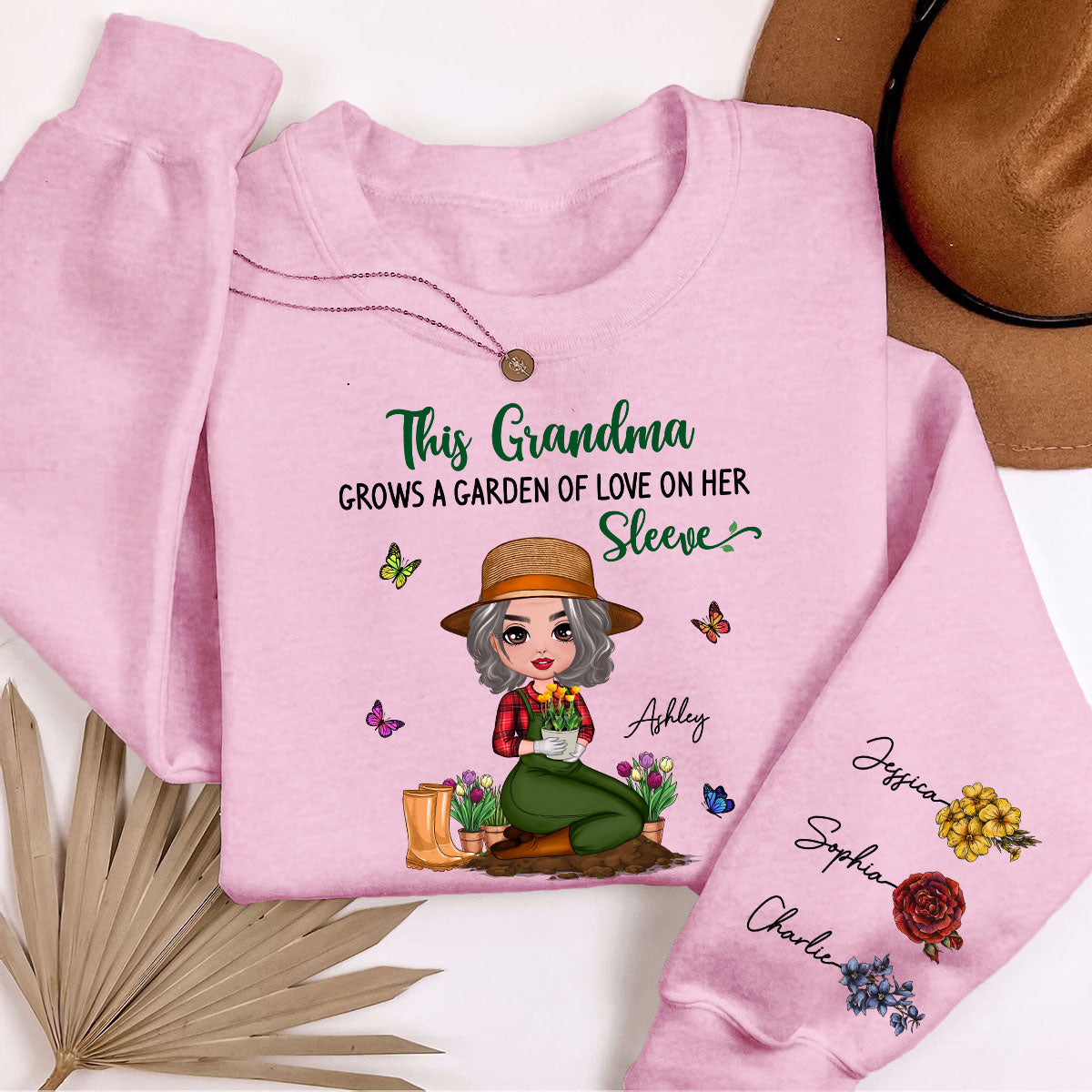 This Grandma Grows A Garden Of Love On Her Sleeve Vintage Birth Flower Personalized Sleeve Printed Sweatshirt