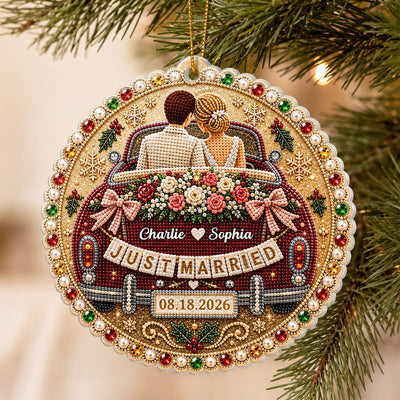 Just Married Wedding Car - Personalized Acrylic Ornament - Christmas Gift For Couple