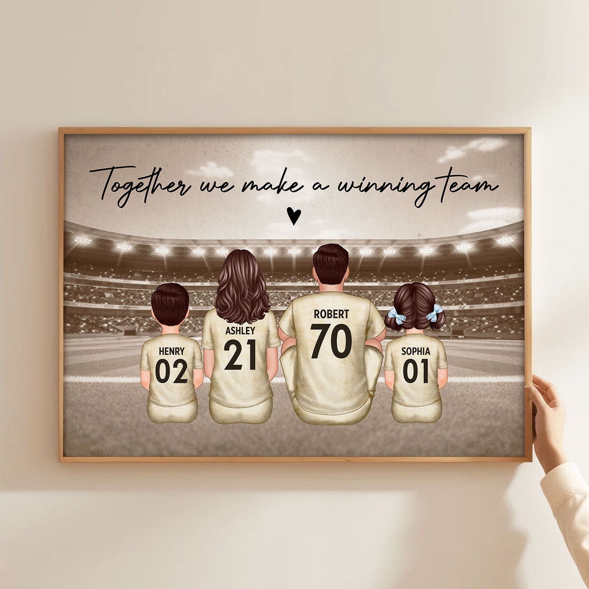 Retro Soccer Family Sitting Personalized Poster, Meaningful Father's Day Gift for Dad, Gift for Husband