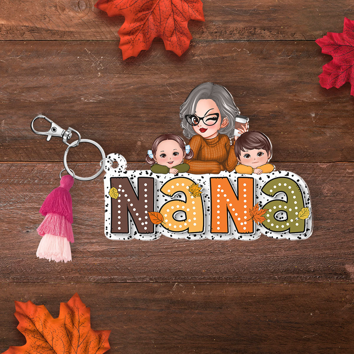 Fall Season Grandma And Kids Personalized Acrylic Keychain