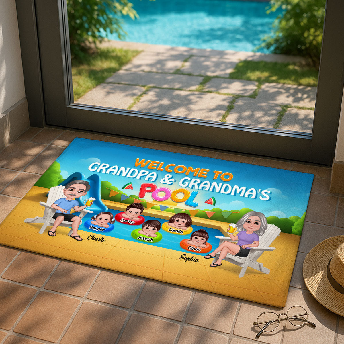Summer Vibe Welcome To Grandpa Grandma Grandparents Pool Personalized Doormat