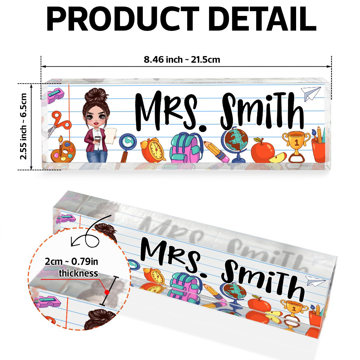Teacher School Things Personalized Acrylic Desk Name Plate, Back To School Gift For Teacher, Office Decor