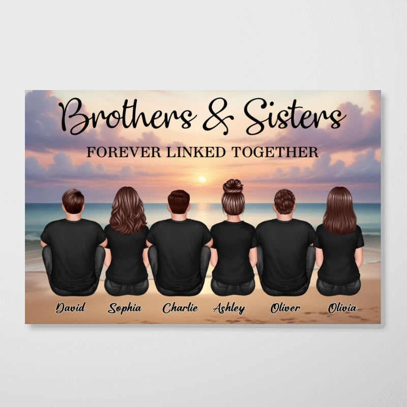 Realistic Beach Landscape Brothers & Sisters Forever Linked Together Personalized Poster| Gift For Siblings, Birthday Gift or Just Because