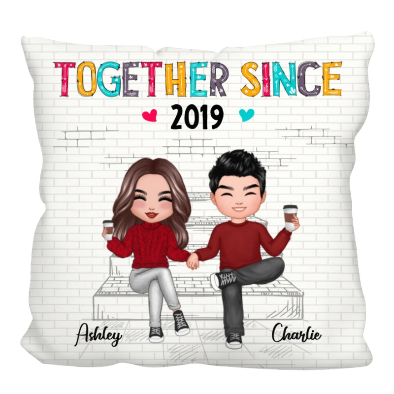 Couple Sitting On Stairs Colorful Personalized Pillow