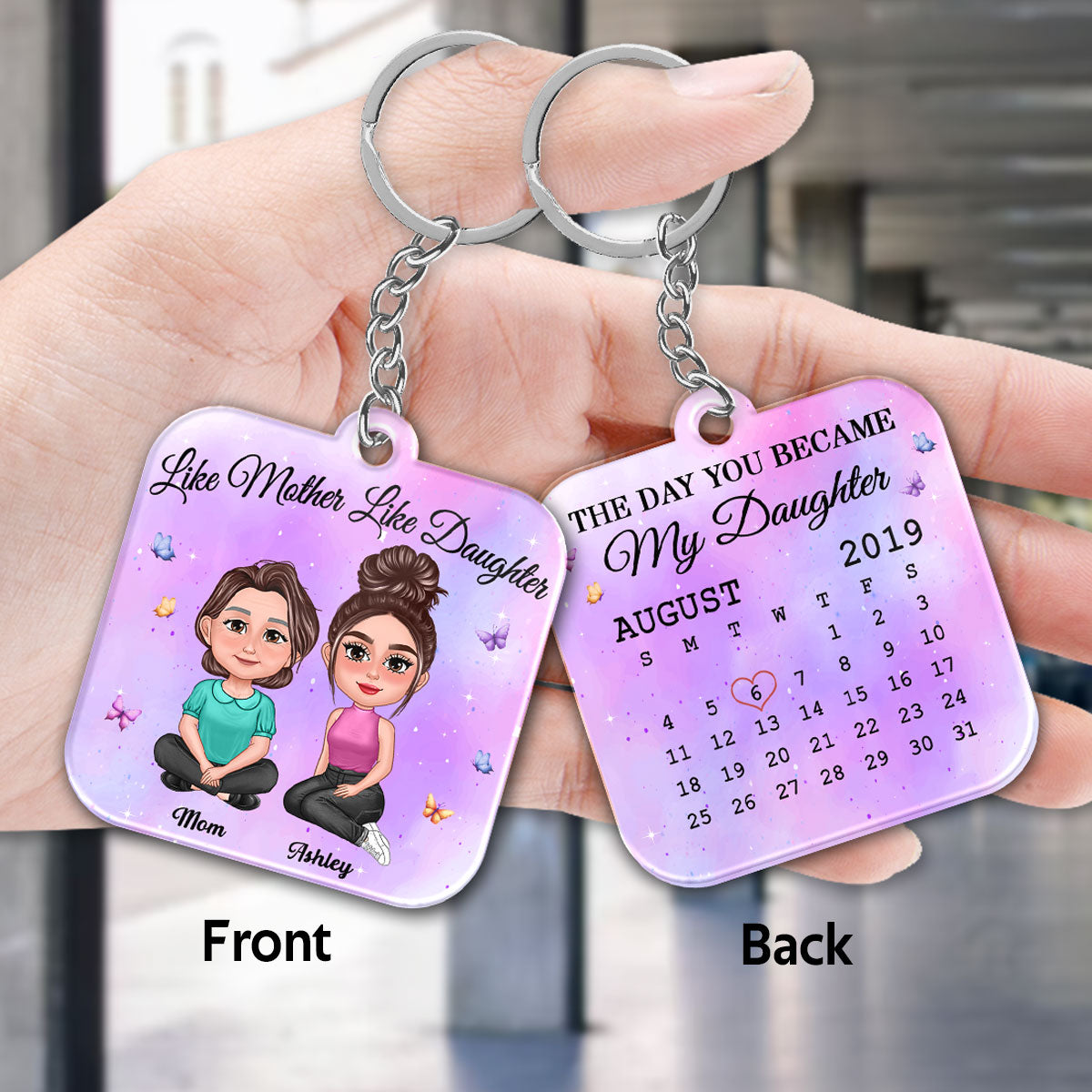 Pretty Doll Mother And Daughter Calendar Date Personalized Acrylic Keychain