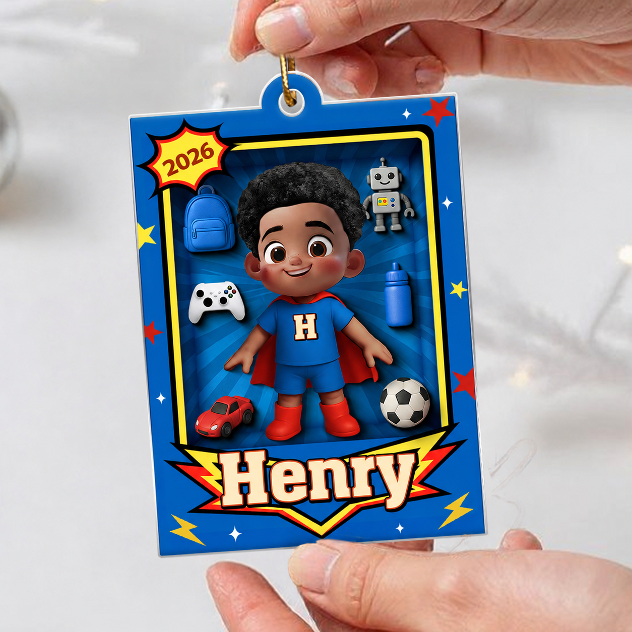 Cute Little Boy In Toy Box - Personalized Acrylic Ornament - Unique Christmas Gift For Kids, Grandkids