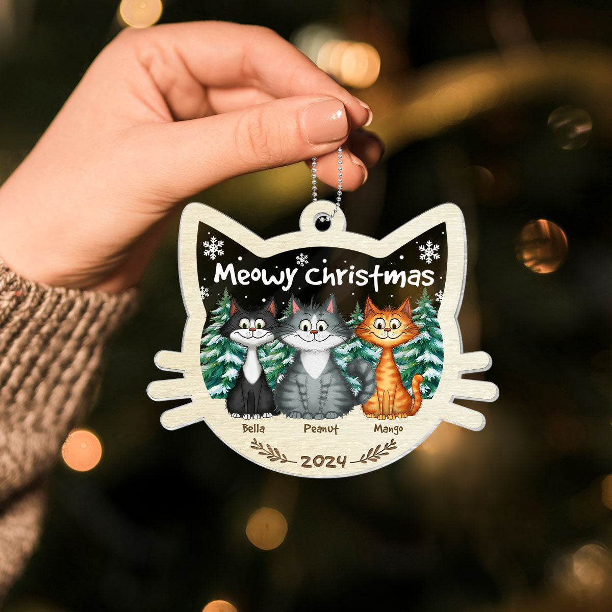 Funny Cat Personalized Christmas 2024 Acrylic Ornament, Custom Meowy Christmas Ornament, Christmas Gift For Cat Lover, Cat Mom Christmas Decor