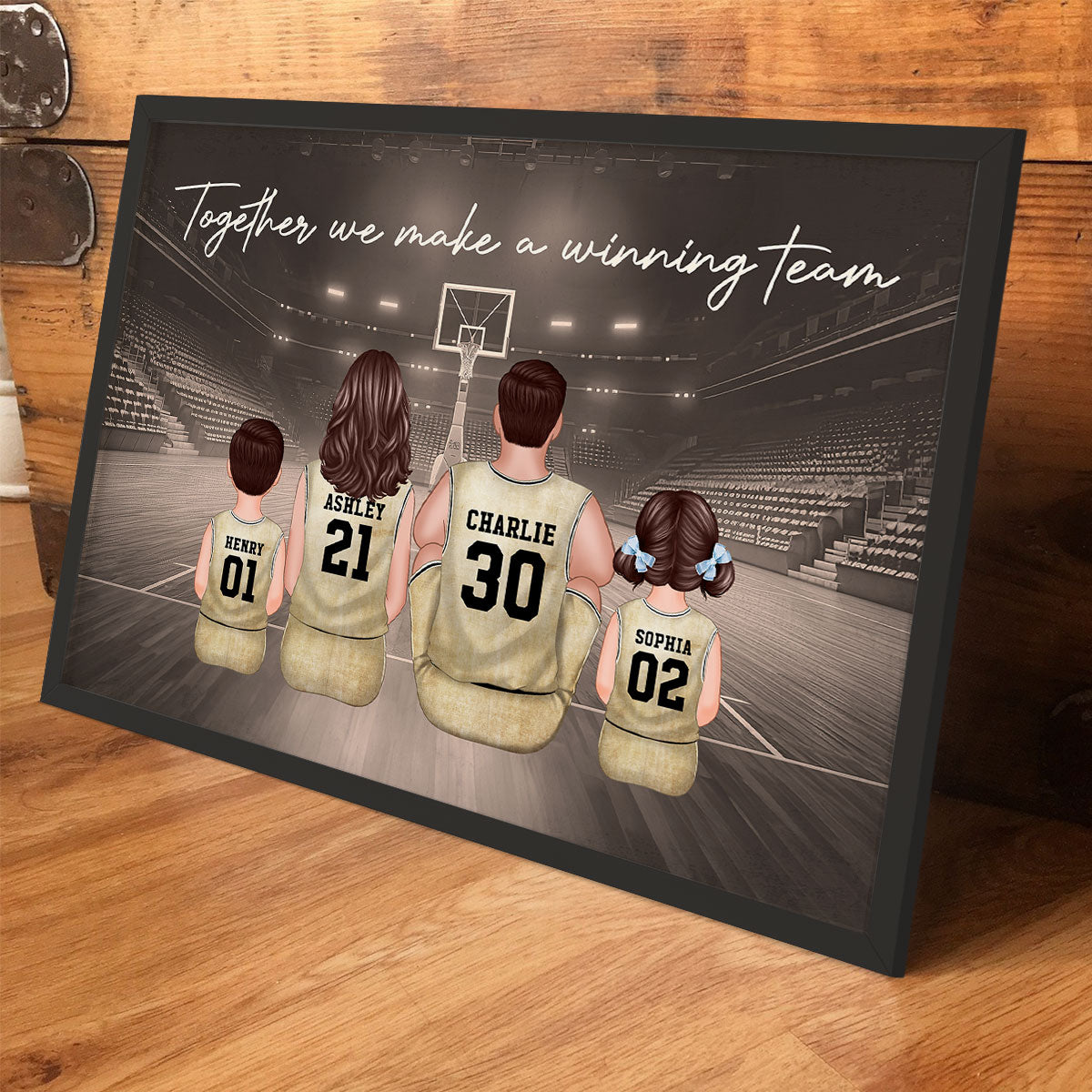 Retro Basketball Family Sitting Personalized Poster, Meaningful Father's Day Gift for Dad, Gift for Husband