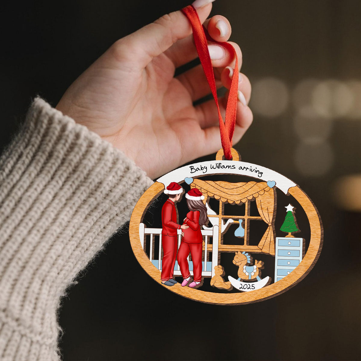 Proud Parents to be, Personalized Expecting Couple Christmas Wooden Ornament
