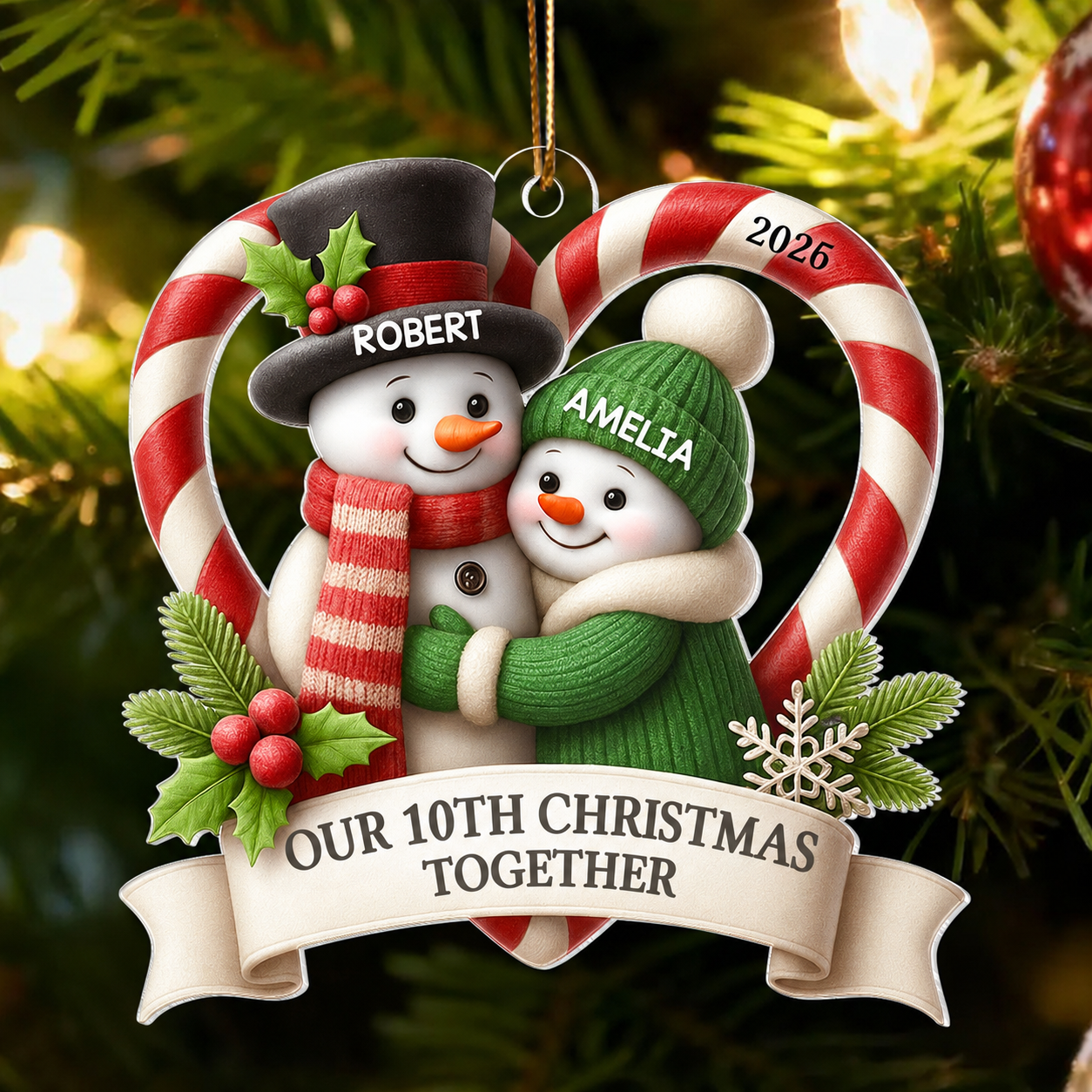 Snowman Couple - Personalized Acrylic Ornament - Christmas Gift for Couple