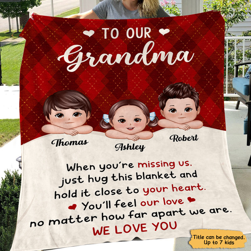 To Grandma Hug This Blanket When Miss Us Cute Doll Kids Personalized Blanket