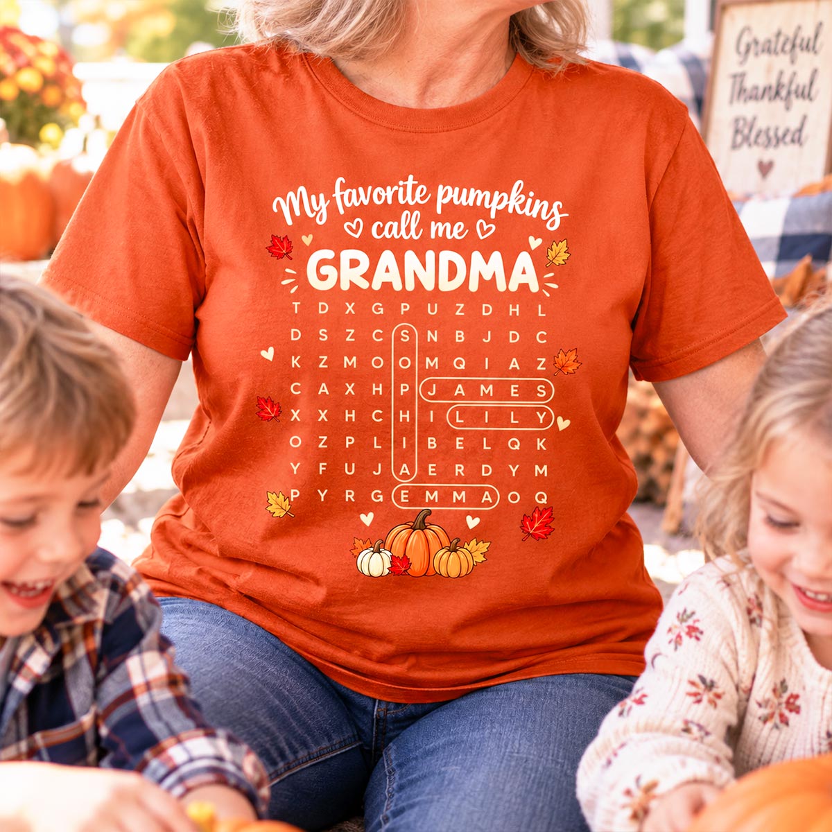 Favorite Pumpkins Call Me Grandma Word Search Puzzle - Personalized Shirt - Fall Season Gift For Grandma