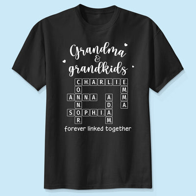 Grandma Grandpa & Grandkids Forever Linked Together Crossword Puzzle Art Personalized Shirt