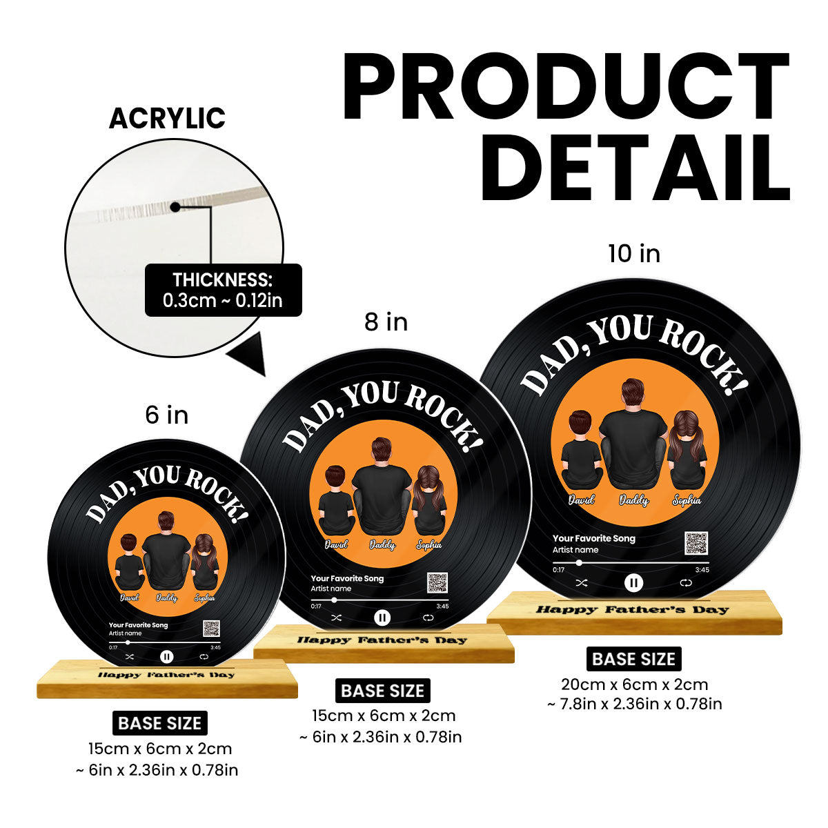 Dad You Rock Favorite Song Scannable QR Code Personalized Acrylic Record Plaque, Gift For Dad