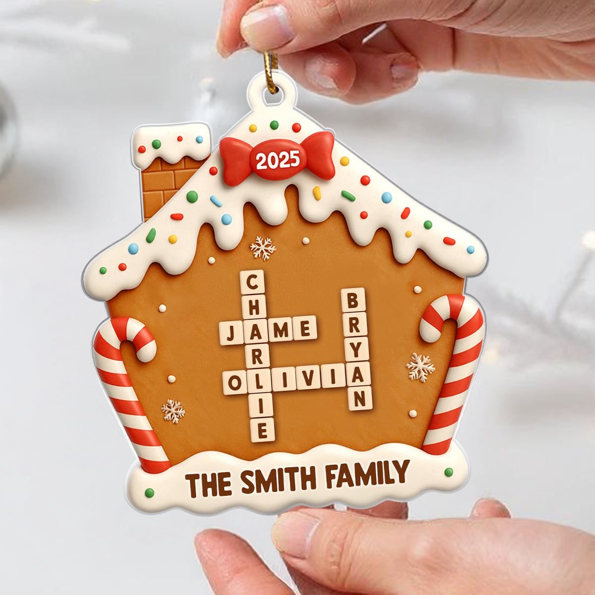 Family Name Crossword Cake House - Personalized Acrylic Ornament - Special Christmas Gift For Family