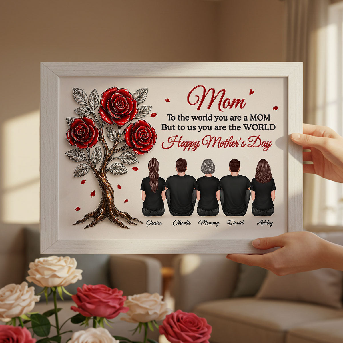 3D Effect Rose Tree MOM To Us You Are The World Personalized Poster, Gift For Mom