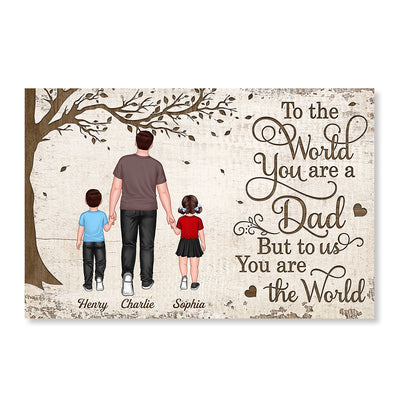Back View Dad And Kids Walking Under Tree Personalized Horizontal Poster