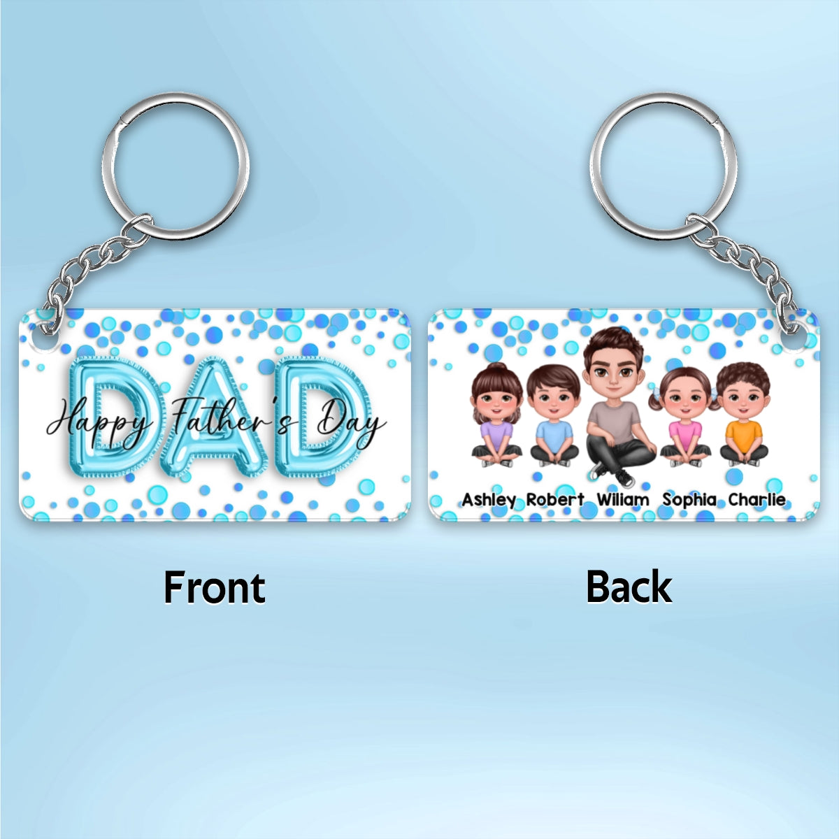 Doll Dad And Kids Blue Balloon Personalized Acrylic Keychain