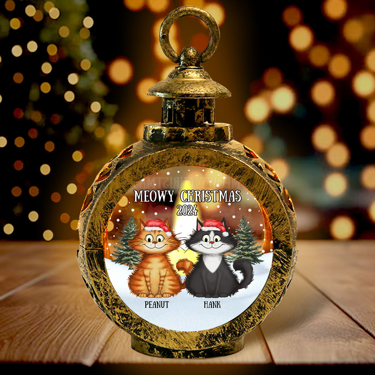 Meowy Christmas Winter Realistic Theme Quirky Cats Personalized Lantern Ornament