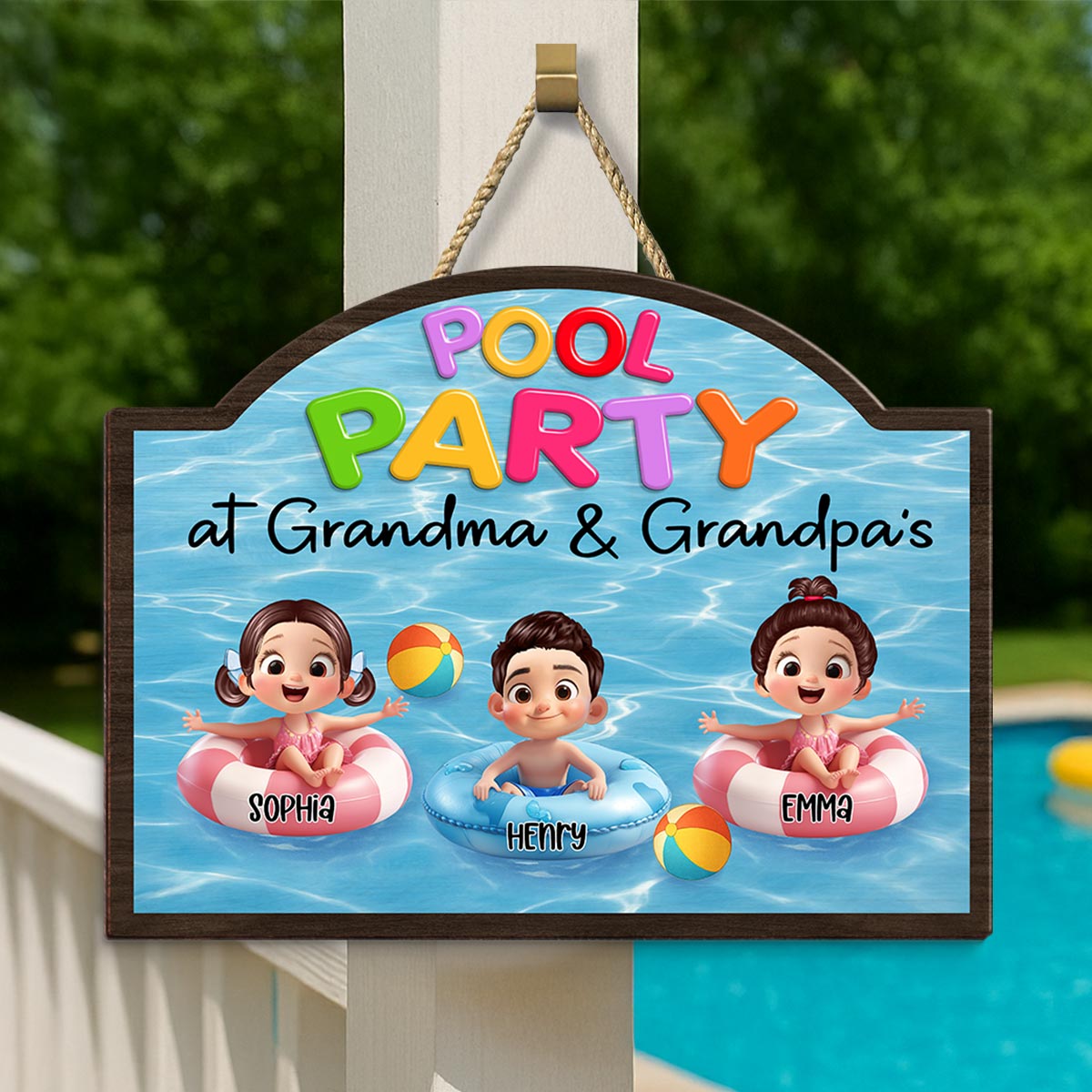 Pool Party At Grandma Grandpa Personalized Wood Sign