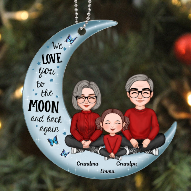 Grandpa Grandma Love You To The Moon And Back - Personalized Acrylic Ornament - Heartwarming Gift For Grandkids