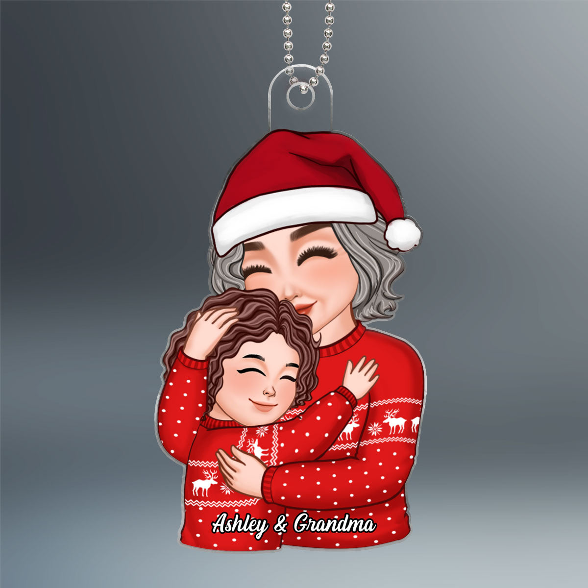 Grandma & Grandkid Hugging Cuddling Christmas Gift For Granddaughter Grandson Personalized Acrylic Ornament