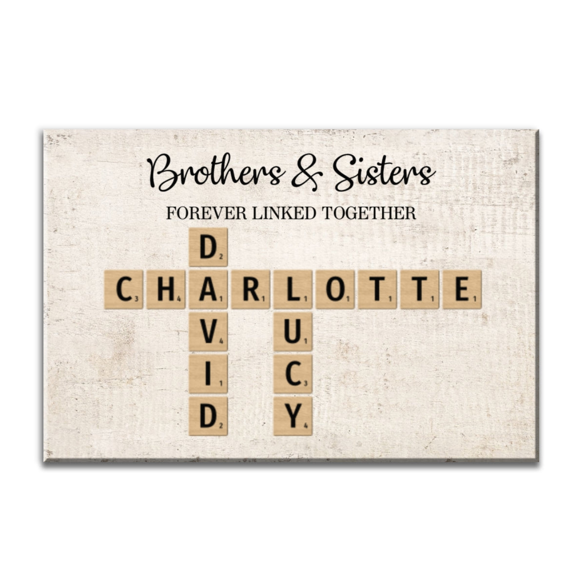 Brothers & Sisters Forever Linked Together Crossword Puzzle Art Personalized Wrapped Canvas